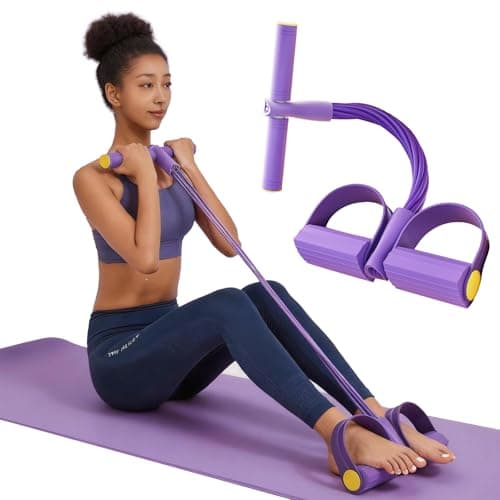 Pedal Resistance Band with Handle Multifunction Pedal Resistance Band Upgrade 6/8/10 Tubes Manual Tension Training Pedal Natural Rubber Foot Pedal Resistance Bands (Purple-6 Tubes)