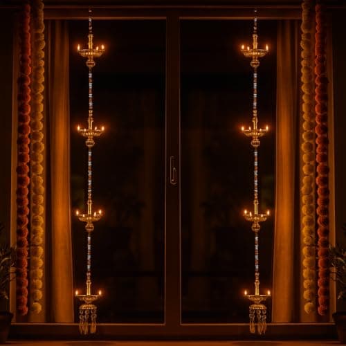 Zerya Hanging 5 Deep Multi Layer Electric Diya Deepak Light Pooja Diya Rice LED Light for Door Entrance, Mandir Diya for Home Temple Decor Electric Diya (4 Step Hanging, Pack of 2)
