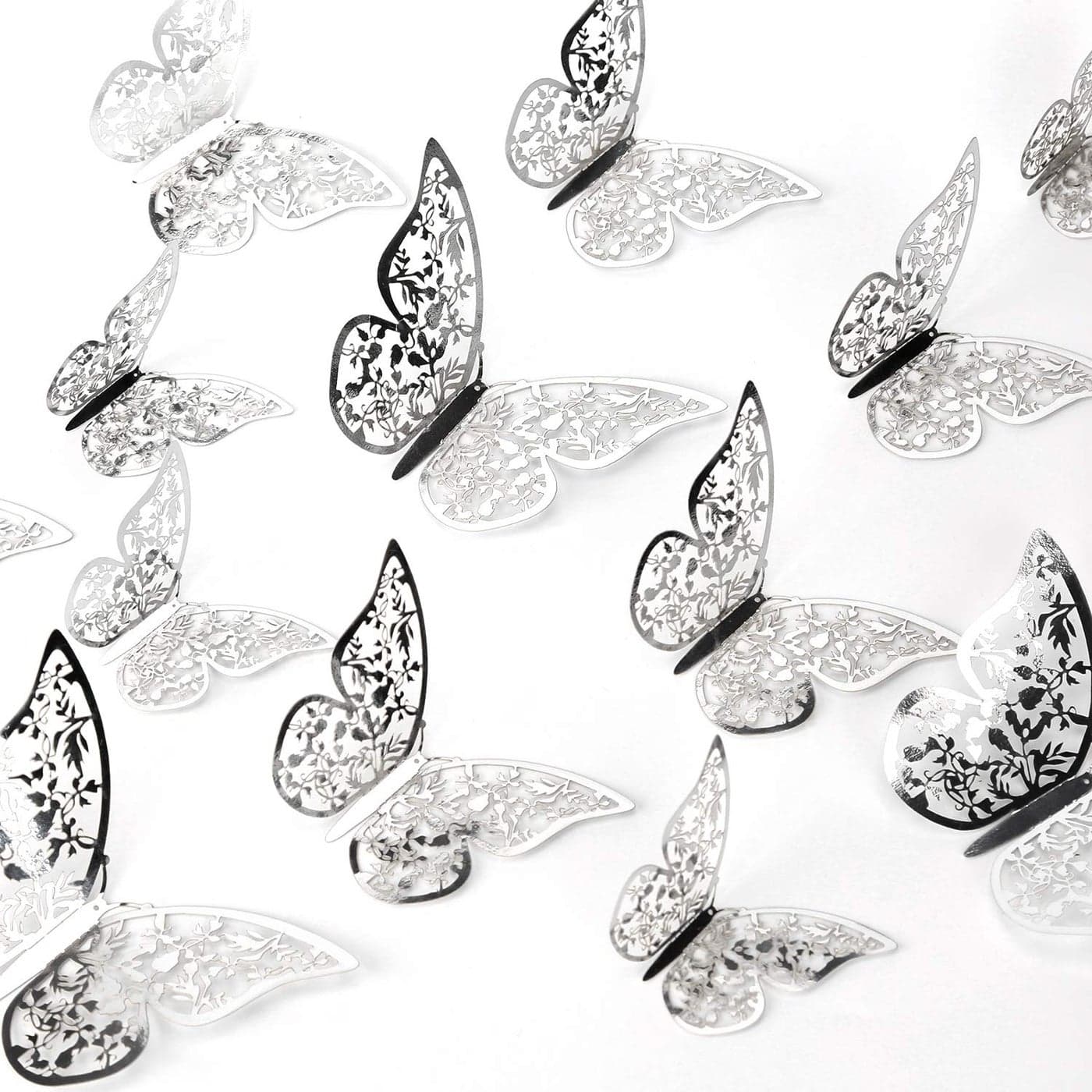 AIEX 24pcs 3D Butterfly Ornaments Removable Vivid Stickers with 3 Different Sizes Silver