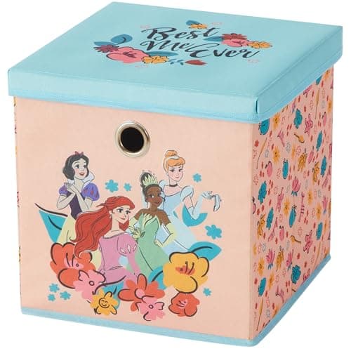 Idea Nuova Disney Princess Collapsible Fabric Storage Cube10 Organizer Bin with Lid for Bedroom Playroom and Closet