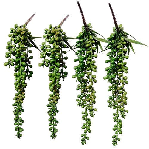Supla 4 pcs Artificial Hanging Succulents Faux Burro's Tail Picks Trailing String of Pearls Succulent Greenery Sprays 13.4" L for Basket Planter Centerpiece Floral Arrangement Indoor Outdoor Decor