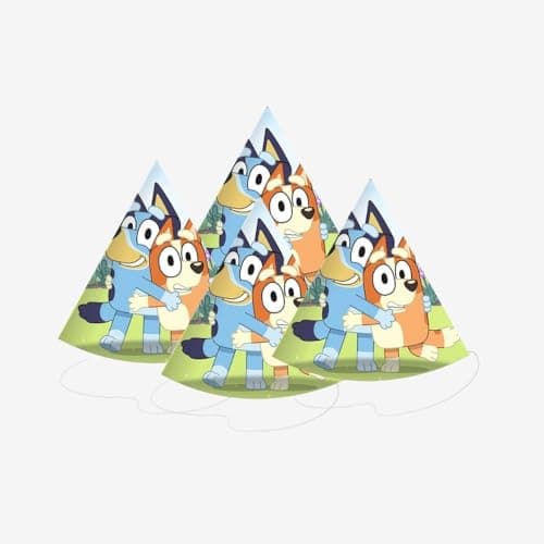 PRETTY UR PARTY Blue Dog Theme Birthday Party Caps – Pack of 10 Colorful Bluey and Bingo Party Hats for Kids | Fun & Durable Cone Hats for kids' Birthday Celebrations