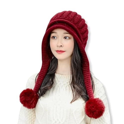 Tomorrow Fashion Acrylic Winter Beanie for Women | DS Autumn Ear Protection Hat Women's Warm Knitting Baotou Girl Outdoor Ball Vop Cute Hat | Winter Beanie for Women (Maroon)