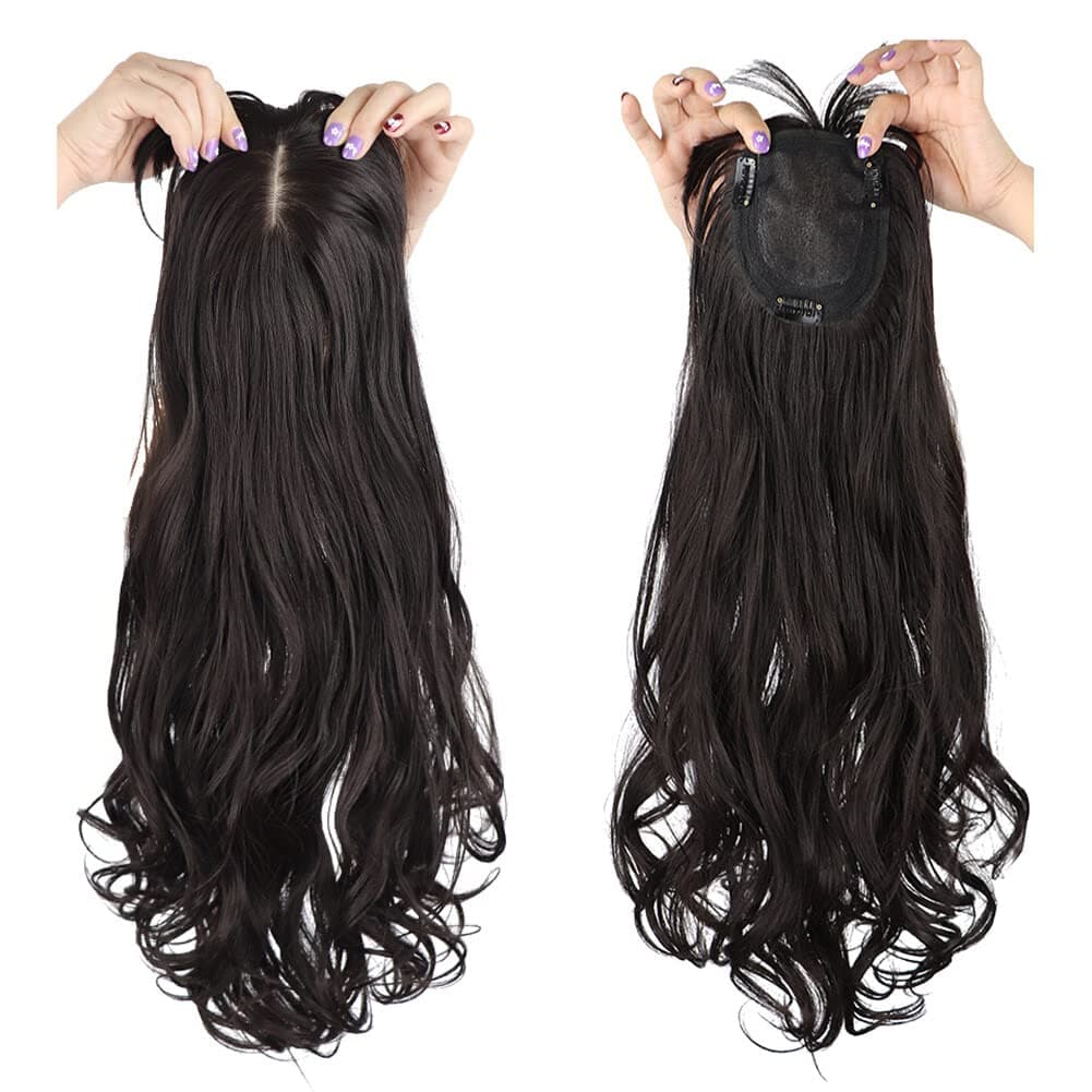 50cm Long Seamless Nature Look Clip in Hairpiece with SideFringe Extension Forehead Topper for Women with Thinning Hair Wavy Black Brown