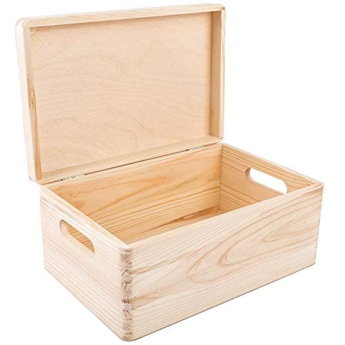 Creative Deco Large Wooden Storage Box with Hinged Lid | 11.8 x 7.87 x 5.51 in (+-0.5) | Plain Unpainted Gift Box with Handles for Tool Toy Shoes Kitchen Clothes Jewelry | Rough & UNSANDED Wood