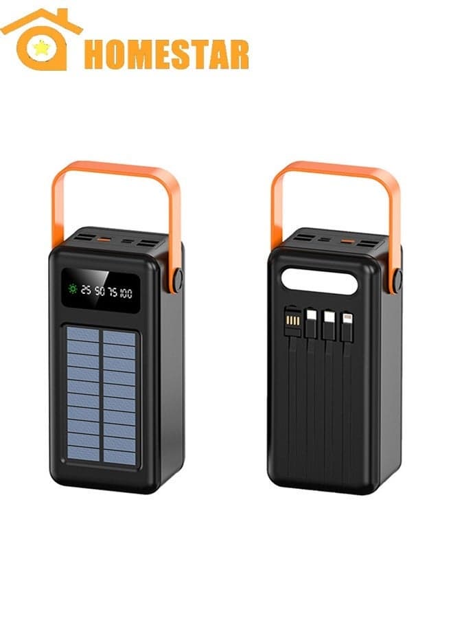 Solar Power Bank 80000mAh, 4 Integrated Cables, Solar Charging Power Bank with Digital Display, Portable Charger with USB-C, Lightning, USB-A, Micro USB Output, Portable Solar Charger, Ideal for Camping, Travel, Outdoor