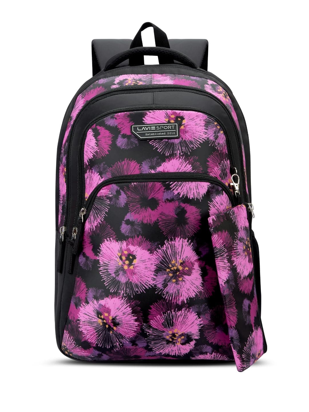 Lavie Sport Viola 36L Black Backpack | Fits Upto 15 Inch Laptop | Organizer & Bottle Holder |Rain Cover |Pencil Pouch | Gift for Men, Women, Boys, Girls | Laptop Sleeve for School & College