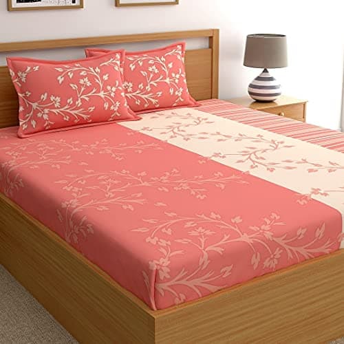 Dreamscape 140 TC 100% Cotton King Bedsheet for King Bed, 1 Bed Sheet (Size 87 x 108 inches) with 2 Pillow Covers, Purple