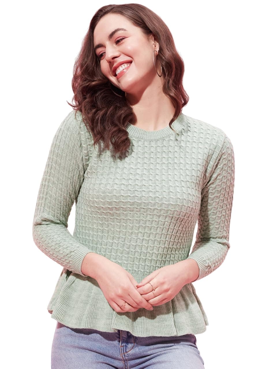 Modeve Cable Knit Round Neck Casual Women Sweater||Winterwear|| Mint