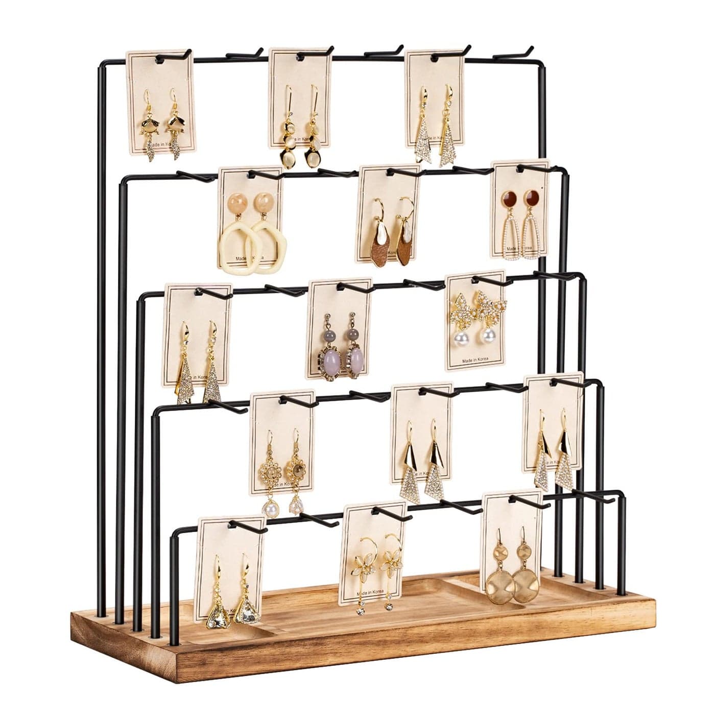 Earring Display Stands for Selling , Earring Rack Display Holder Stand, Jewelry Display for Selling Earring Cards, Bracelets, Hair Accessories, Rings, Necklaces 15"W x 6"D x 15.5"H (30 Hooks)