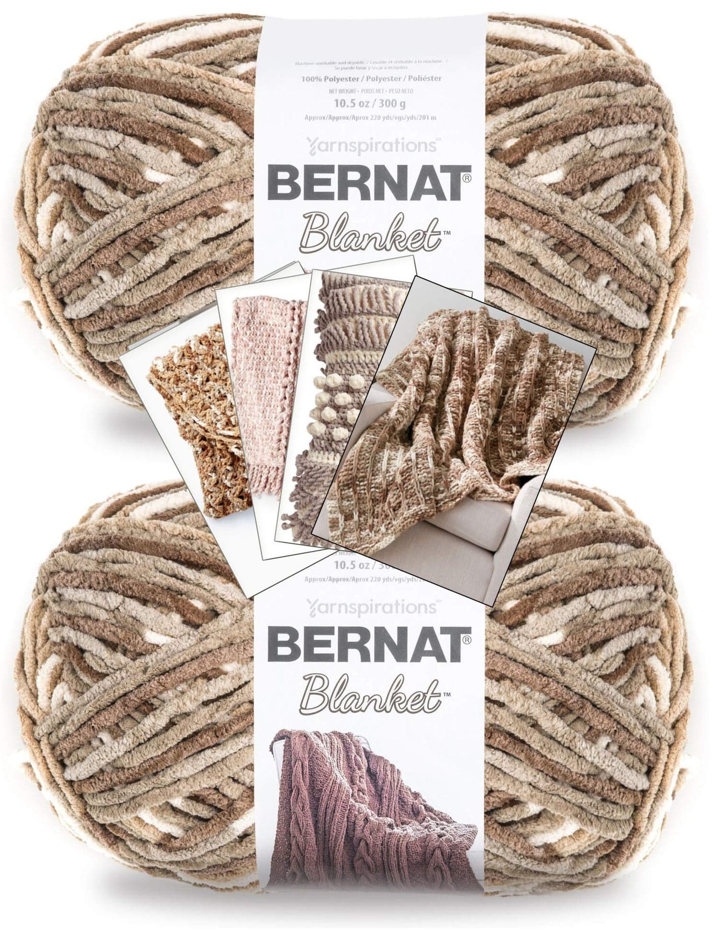 Bernat Blanket Yarn Big Ball 105 oz 2 Pack with Patterns Sonoma