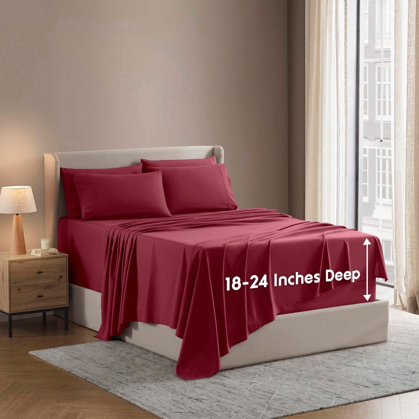 Nestl Extra Deep Cal King Sheet Set 6 Piece Breathable Cooling Sheets Hotel Luxury Bedding Set w1824 Inch Extra Deep Pockets Easy Fit Super Soft Wrinkle Free Comfy Burgundy Red