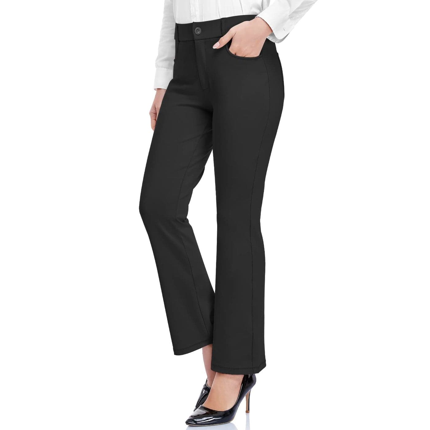 HISKYWIN Womens Dress Pants Stretch Work Office Business Slacks Comfy Yoga Golf Pants with Pockets HF838BlackM