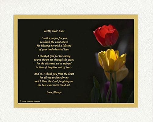 Thank You Prayer Poem for Best Aunt. Red & Yellow Tulips Photo, 8x10 Double Matted. for Christmas, Birthday