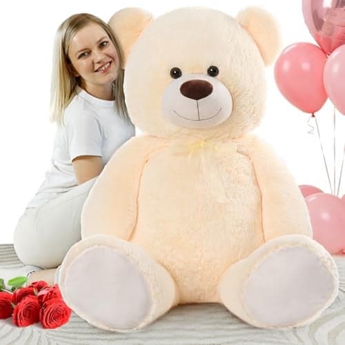 MorisMos Giant Teddy Bear Stuffed Animal 4 Ft51 Big Stuffed Bear for Girlfriend Boyfriend Wife Mother Fiance Valentines GiftLarge Bear Plush for Kid Christmas Birthday Baby ShowerBeige