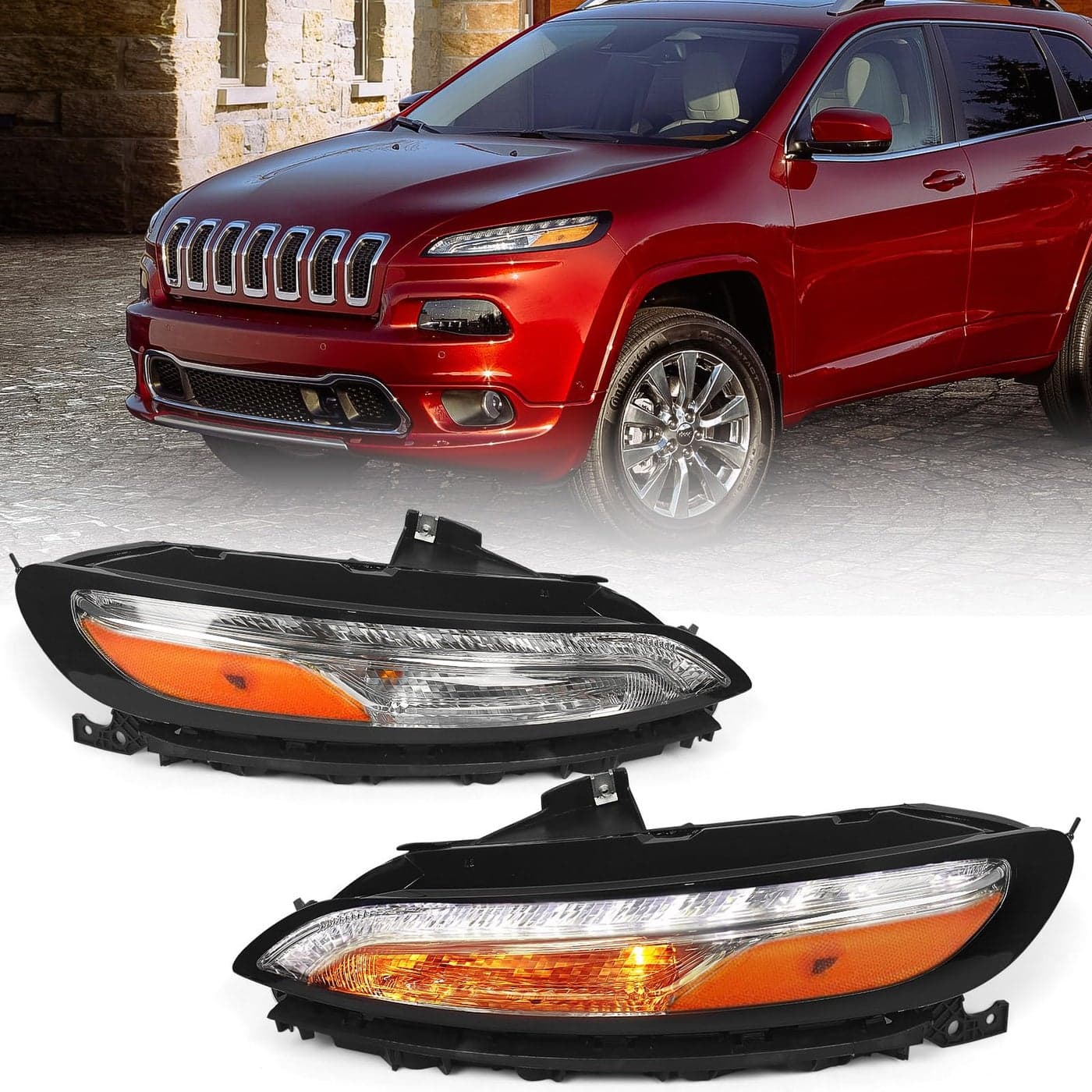 FIONE Daytime Running Light DRL for Jeep Cherokee 2014 2015 2016 2017 2018 LED Turn Signal Lights Fog Lamp Driver and Passenger Side Pair