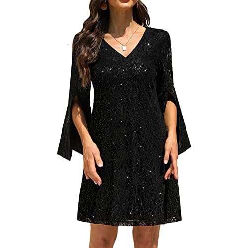 COOAN Wedding Guest Cocktail & Formal Dresses for Women - Lace Sequin Prom Evening Dress