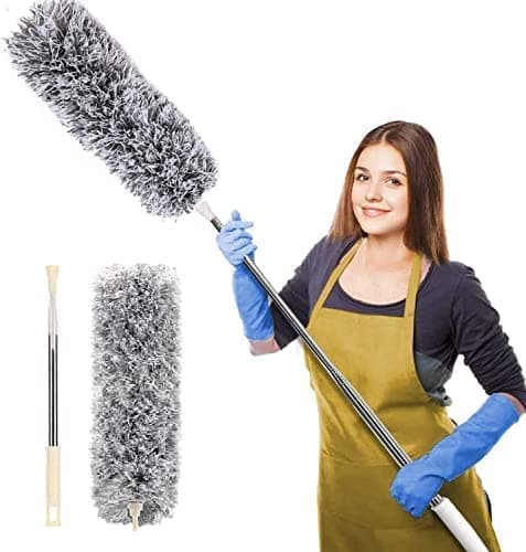 TECH LOGO ELECTRONICS Microfiber Feather Duster Bendable Extendable Fan Cleaning Duster with 100 inches Expandable Pole Handle Washable Duster for High Ceiling Fans Window Blinds FurnitureGray