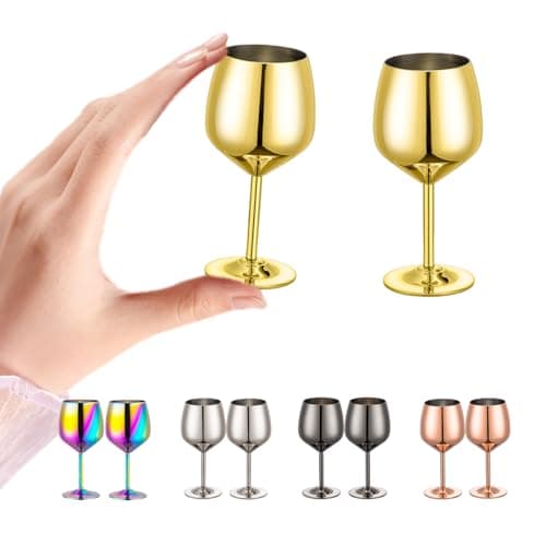UNISWEET Shot Glasses, 2 oz Shot Glass Set, Stainless Steel Shot Glasses, Mini Wine Glass Perfect for Tasting Brandy,Suitable for party supplies, bar tools, gifts(set of 2) (Gold)