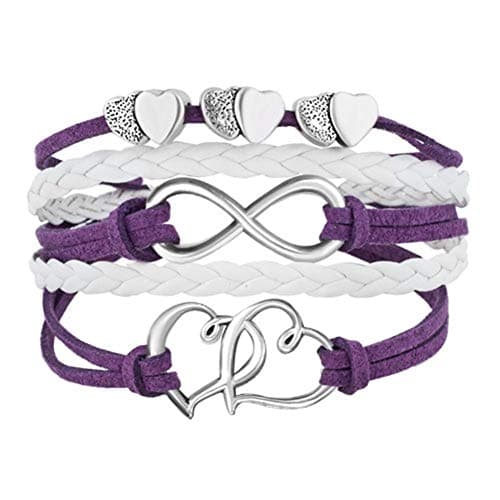 Hithop Leather Wrap Bracelets Women Double Hearts Infinity Rope Wristband Bracelets Gifts (Purple)