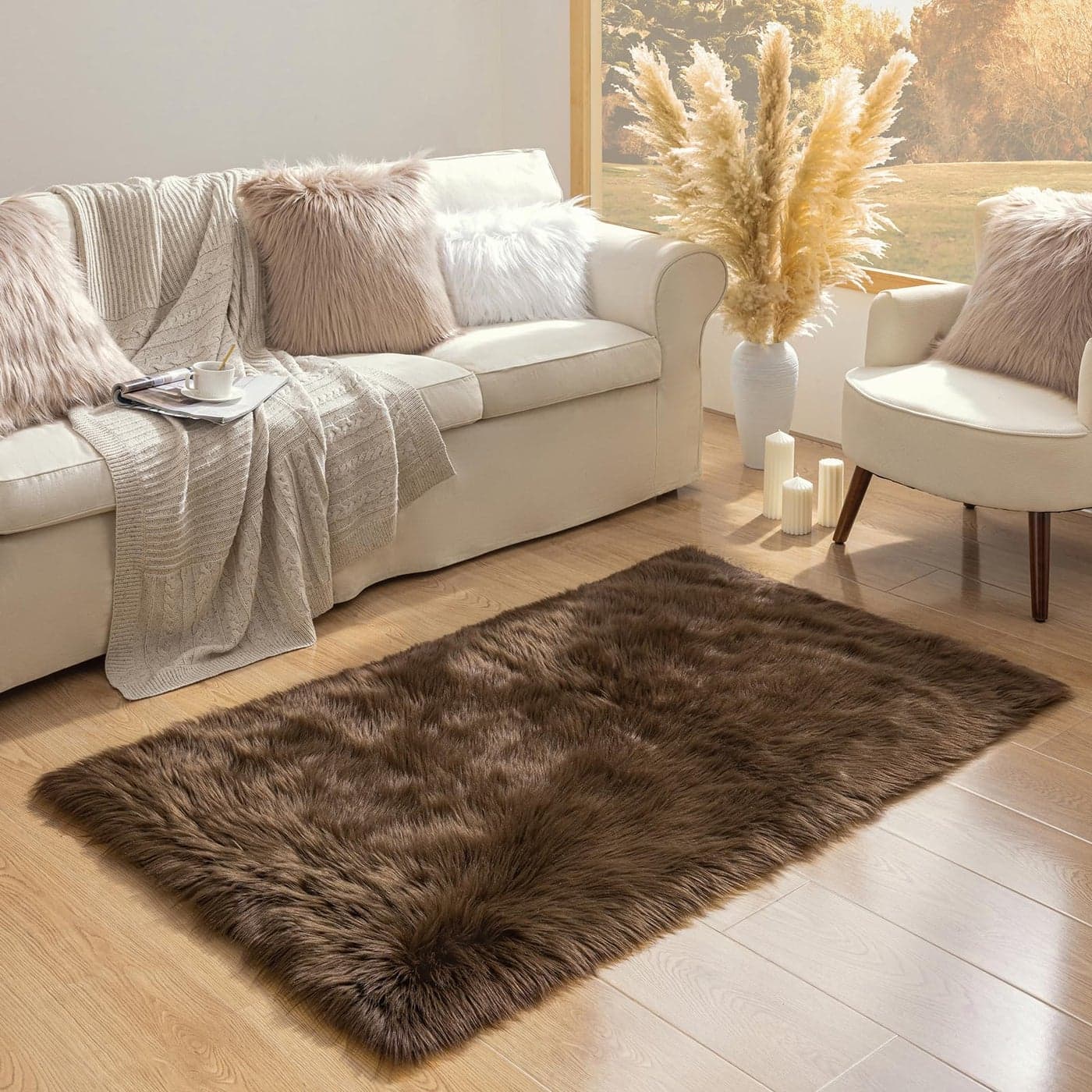 Ashler Faux Fur Rug Fluffy Shaggy Area Rug Ultra Soft 3 x 5 Feet Sheepskin Fur Dark Coffee Fuzzy Machine Washable Shag Nursery Decor Throw for Bedroom Living Room Kids Room