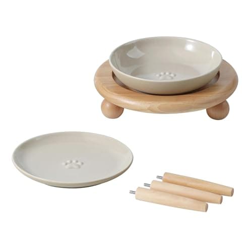 Havniva Cat Bowls Elevated 56 Ceramic Cat Bowl with Stand Whisker Friendly Shallow Cat Dishes Cat Food Water Bowl Set with Two Heights Options AntiSlip Raised Cat Food Bowl for Kitten