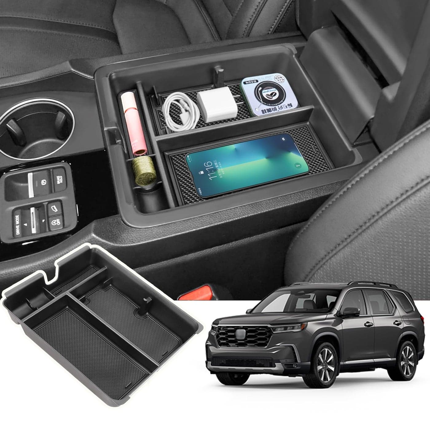 Neepiar Center Console Organizer Tray Compatible with 20232025 Honda Pilot 2024 2025 Ridgeline 20242026 Passport Insert Storage Organizer Interior Divider Accessories Armrest storage Tray