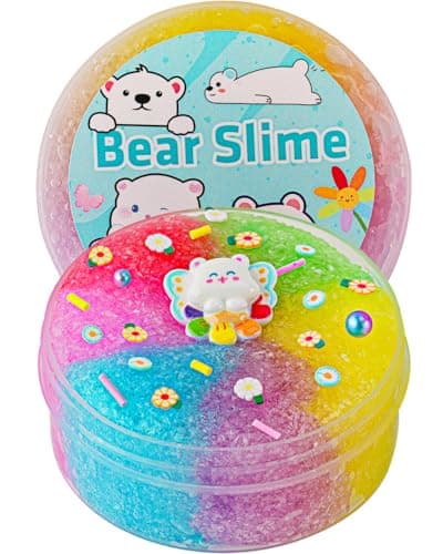 Bear Rainbow Snow Fizz Slime Good Stretchy Crunchy Slime Party Favors for Kids Sensory Toys for Girls Boys Gifts