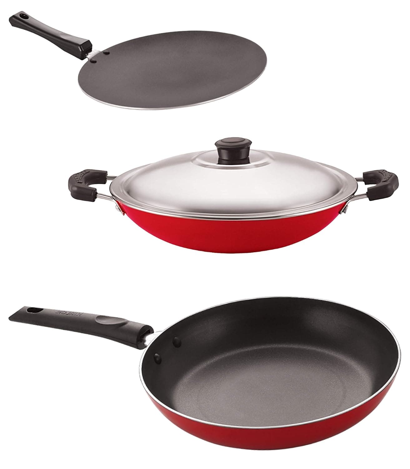 Nirlon Non Stick Coated Heat Resistance Pfoa Free Aluminium Cookware Gift Set of 3 Pieces 26mm_CT_CHATTI_TP24