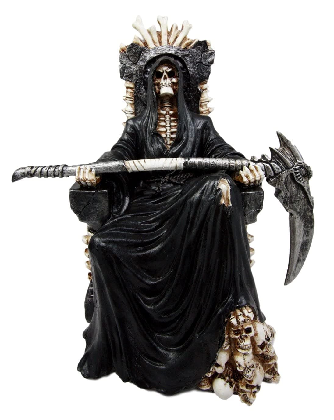 Ebros Gift Black Holy Death Grim Reaper Sitting On Skeleton Throne Figurine 105 Tall Time Waits for No Man Angel of Death with Scythe As Ossuary Home Decor Eternal Death Gates of Hades