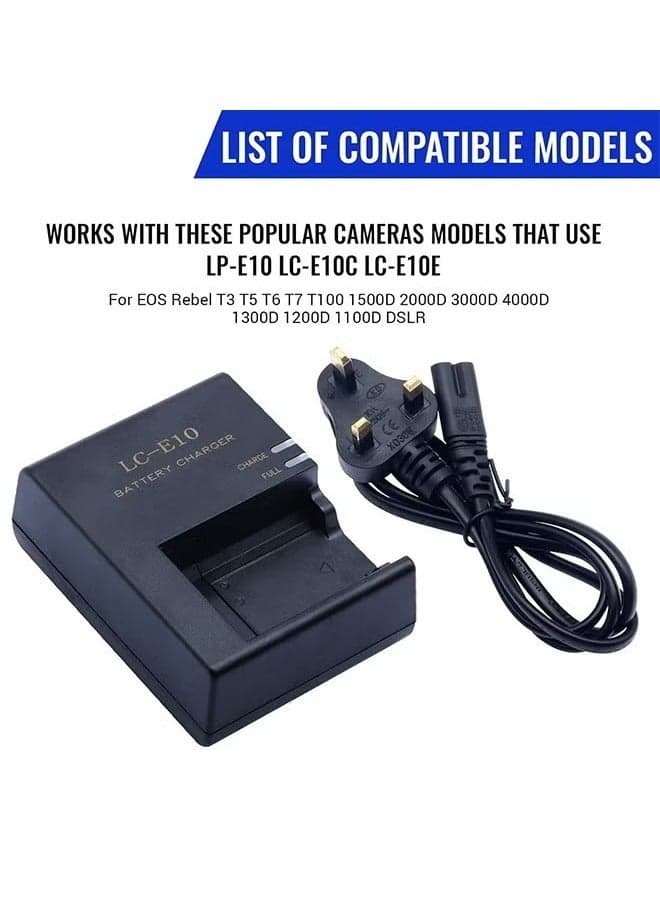 LP-E10 Cameras Charger for Canon LC-E10 LC-E10C LC-E10E Batteries for Canon EOS Rebel T7 T6 T5 T3 T100 4000D 3000D 2000D 1500D 1300D 1200D 1100D X50 X70 X80 X90 SLR Cameras Power Supply