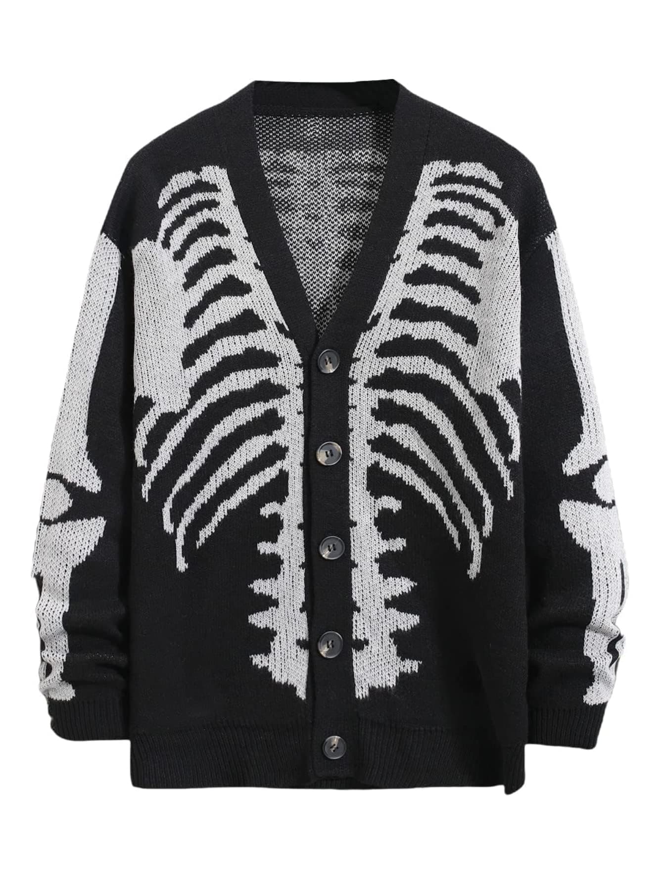 SHENHE Men's Skeleton Pattern Cardigan Sweaters Long Sleeve Unisex Outwear Knitted Coats Black M