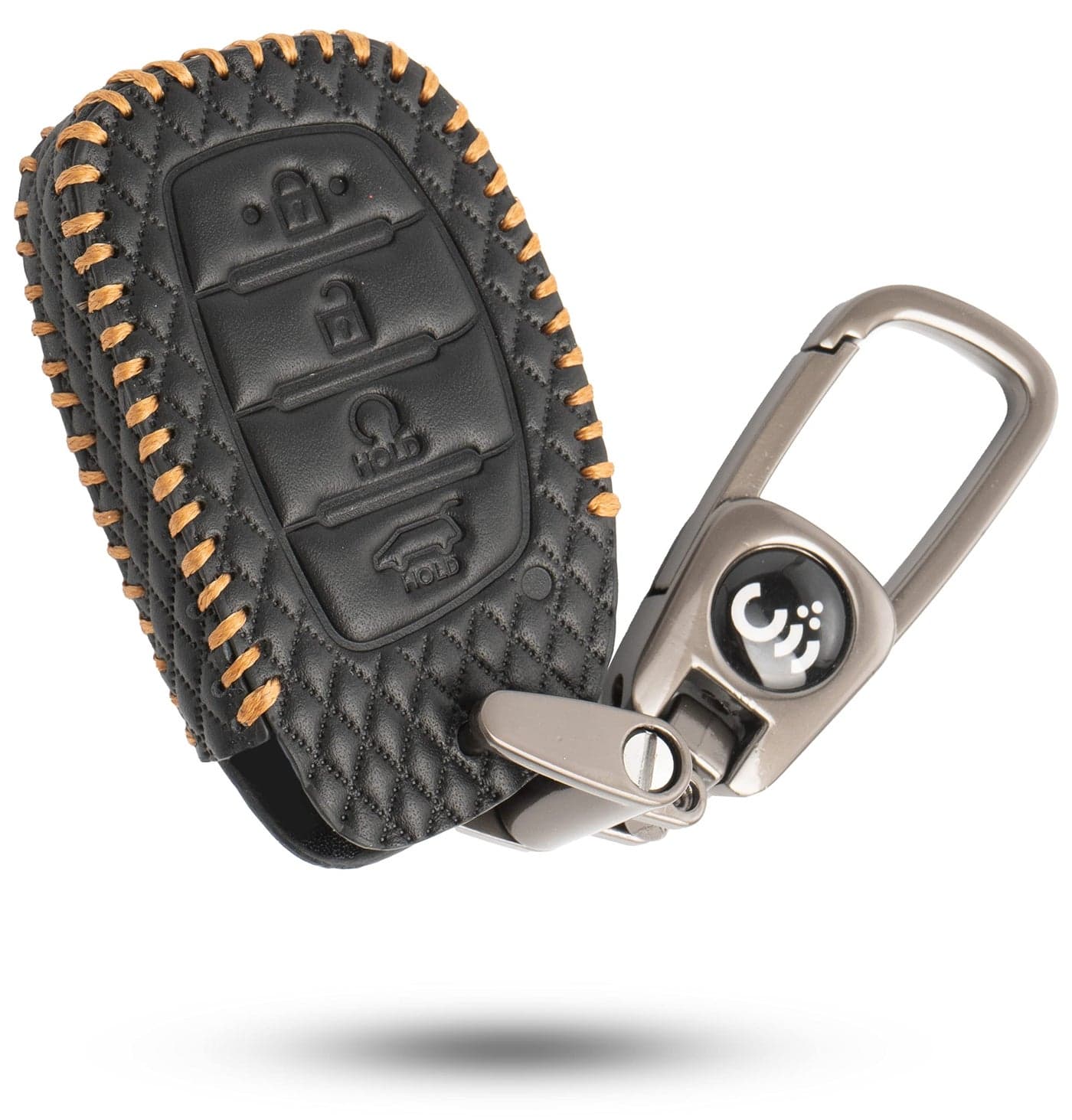 Shopoflux® Leather Key Cover Compatible with Hyundai Alcazar and Creta 4 Button smart Key (Black)