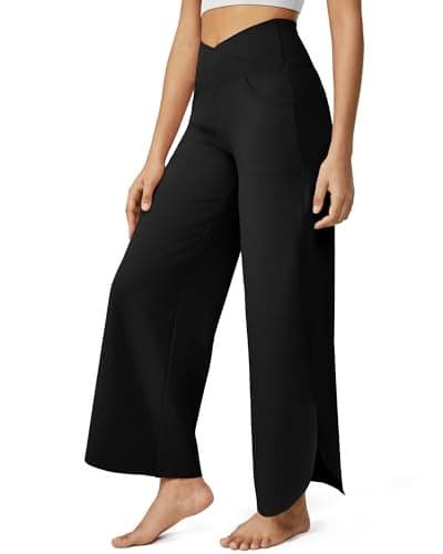 G4Free Yoga Pants Women Wide Leg Lounge Pants with Pockets Loose Comfy Workout Casual Pajama Bottoms(Black,L,29")