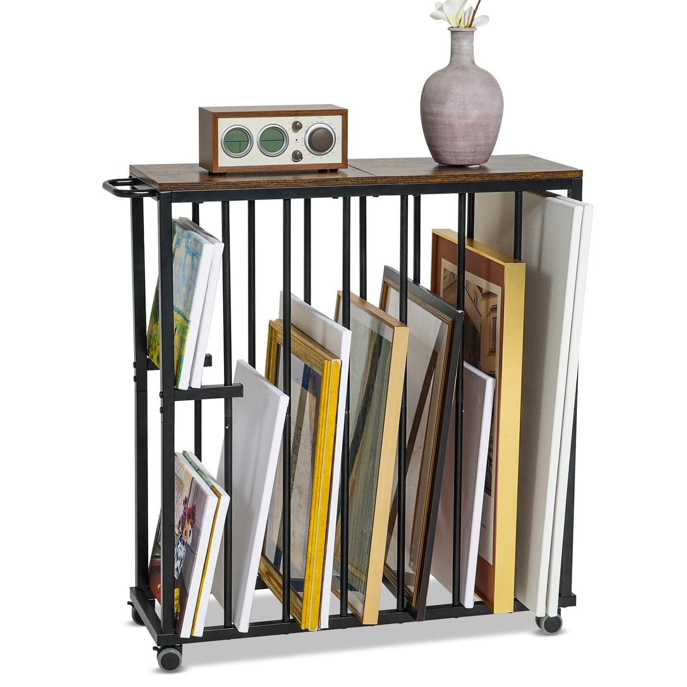 ikkle Large Art Storage Rack Drying Painting Canvas Rack with Wheels Art Storage Display Stands for Canvas Frame Drawing Board Metal Crafts Print Rack for Art Display Galleries