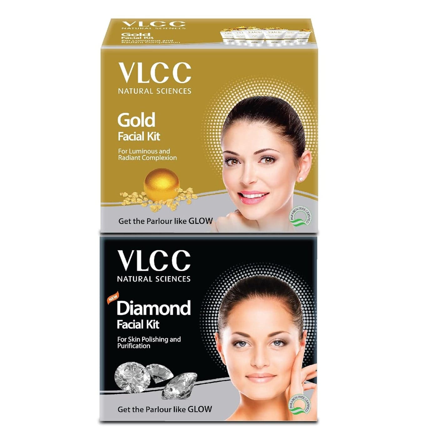 VLCC Gold Facial Kit VLCC Diamond Facial Kit 60g Each Pack of 2 Pamper your Skin for a Luminous Glow Skin purifying with Parlour Glow With Gold Bhasma Colloidal Diamond Aloe Vera
