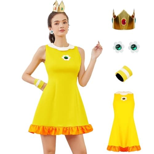 PAINEOMN Princess Cosplay Costume Women Princess Tennis Dress with Crown Earrings Adult Halloween Suit 2XL