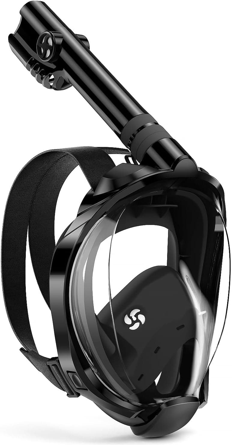 Delavala Full Face Snorkeling Mask Diving Gear - Latest Dry Top System,180 Degree Panoramic View Snorkeling Mask with Camera Mount,Safe Breathing,Anti-Leak Anti-Fog-Swim Fins (Black - Small/Medium)