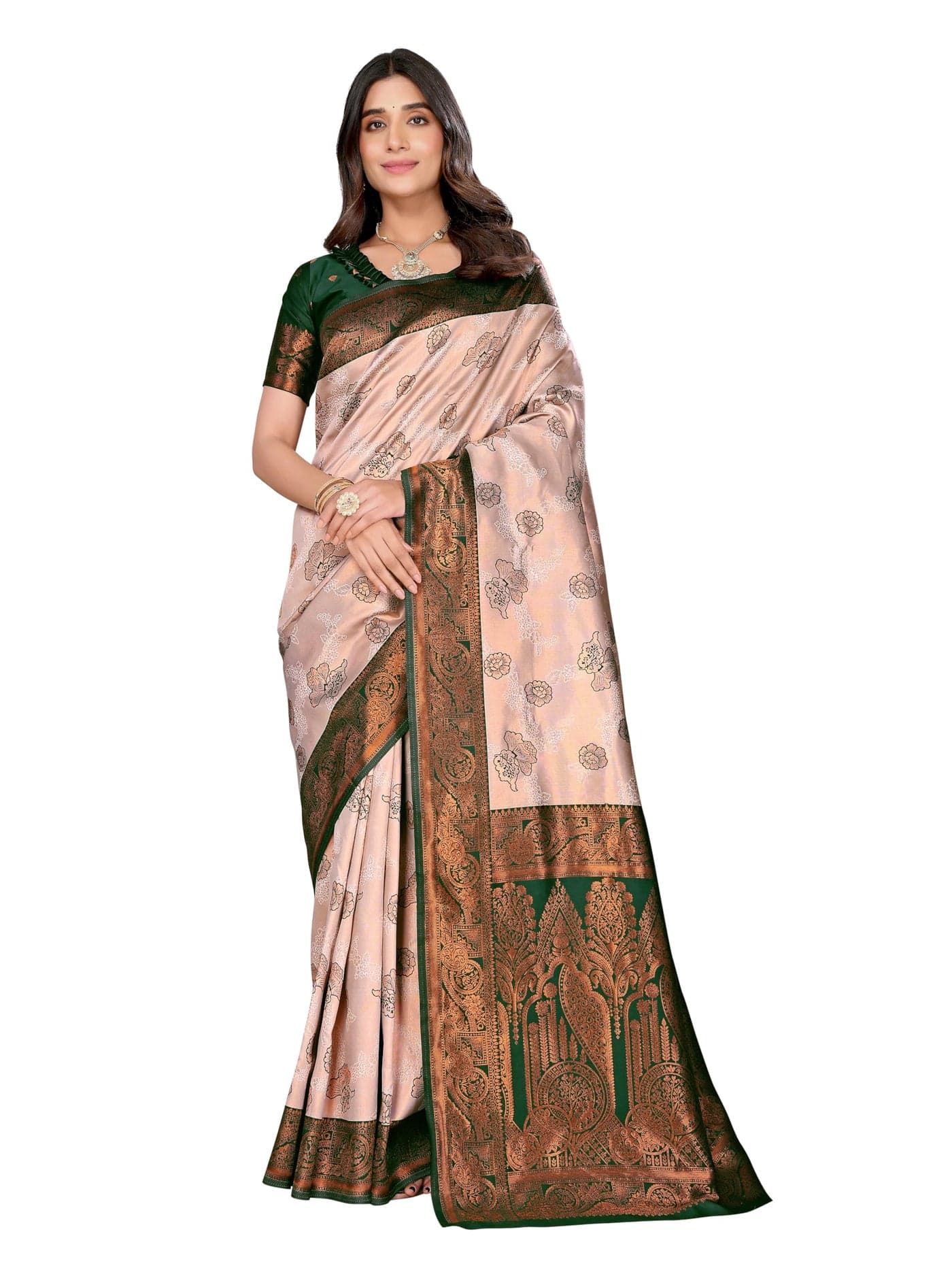 Avantika Fashion Women's Kanjivaram Soft Silk Banarasi Sarees With Blouse PieceFor Women (CREAM GREEN)