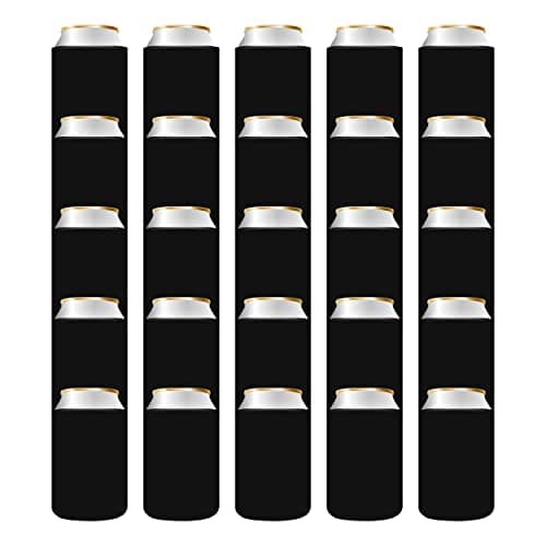 QualityPerfection Blanks Can Coolers Sleeves, Beer Drink Bulk Holder, Plain Foam Soda 12 oz Coolies, Vinyl Sublimation HTV Insulated Covers Wedding, Bachelorette Parties (25 Units, Black)