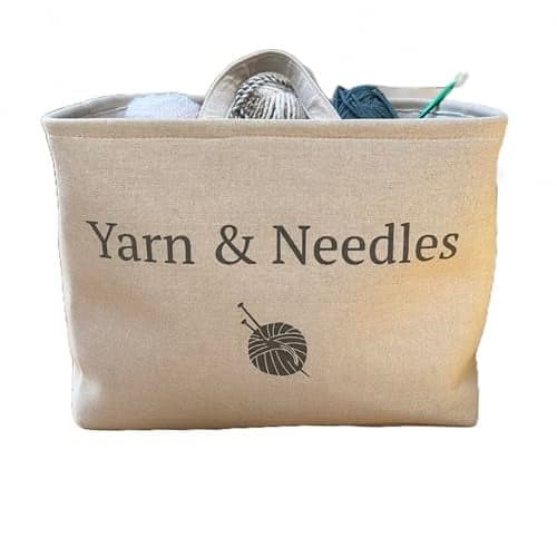 Yarn and Needles Large Tote basket for all your sewing and knitting storage needs. Keep all of your yarn and needles in one stylish tote basket with handles for easy lifting.