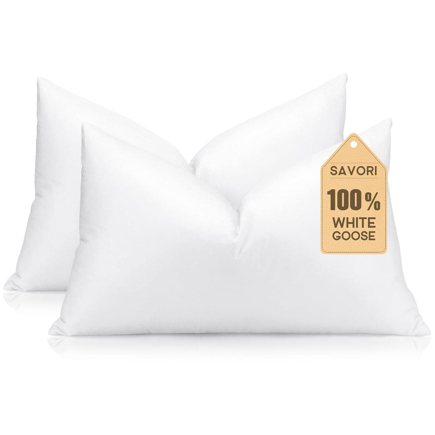 SAVORI Set of 2 Down and Feather Throw Pillow Inserts 12x20 Soft Fluffy Pillow Inserts with 100 DownProof Cotton Cover Decorative Square Cushion Inner for Sofa Couch BedWhite