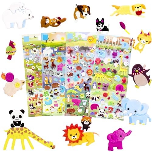 IMNEXT2U 3D Puffy Stickers for Kids Resuable Sticker for Toddler Boys Girls 4 Sheets Mother Child Animals Dogs Cats Elephant Giraffe Monkey Sheep Panda Koala Rabbit Zoo