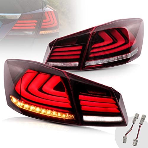 VLAND LED Tail Lights For Honda Accord 9th Gen Sedan 2013 2014 2015 with Amber Sequential Turn Signal, Red & Clear lens Style, Not For Accord Coupe/Sport/EX-L, For Accord Sedan Only