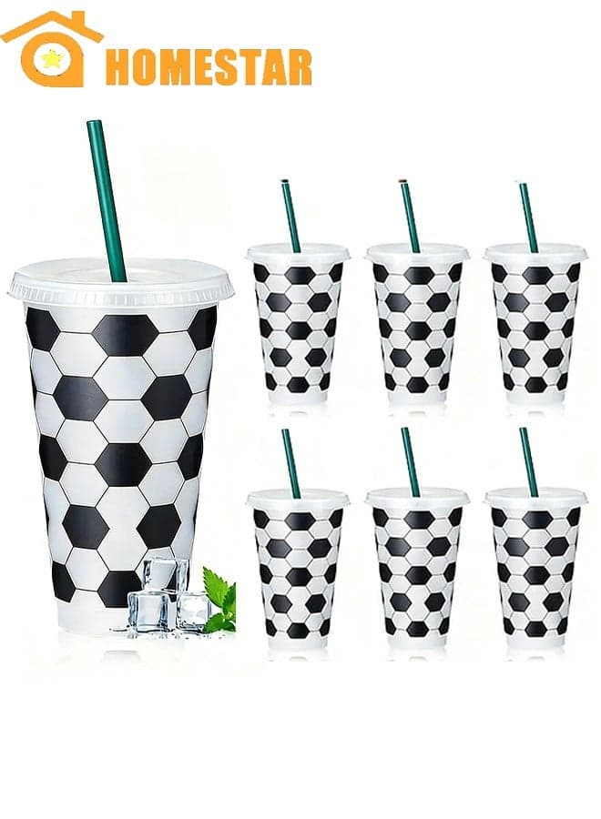 6 Pcs Plastic Soccer Cups with Lid and Straw, Reusable Tumblers for Sports Party Favors and Decorations, Gifts for Men and Women (24 oz)
