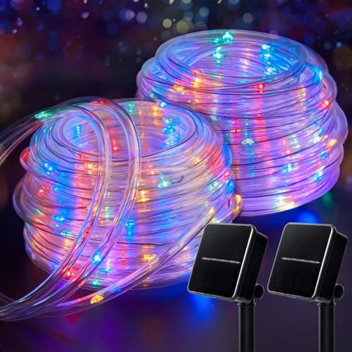 Brightown Solar String Lights Outdoor 2 Pack 72 Feet 200 LED Waterproof Solar Powered String Lights with 8 Lighting Modes Waterproof Solar Rope Lights for Outside Christmas Party Multicolor