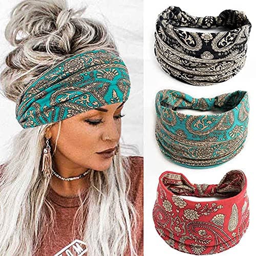 Aceorna Boho Bandeau Headbands Wide Knot Hair Band Stretch Turban Head Wraps Fashion Hair Accessories for Women 3 Pcs (Ornate)