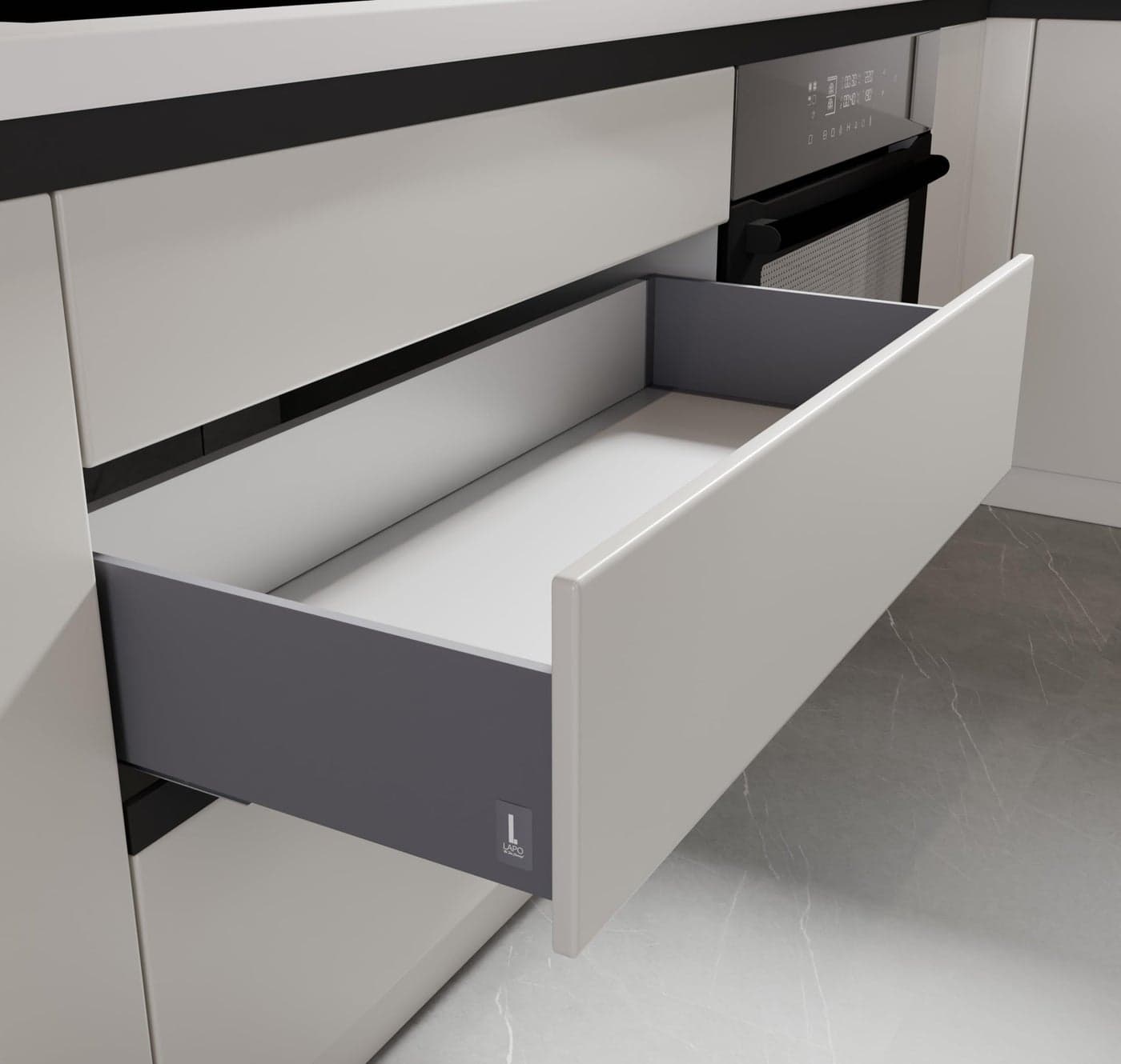 LAPO 20 Inch Tandem Box Drawer for Kitchen, Soft Close Drawer System, 500mm Length & 6 Inch Height, 45 Kg Load Capacity, Modular Kitchen Cabinet Fittings, 3 Years Warranty (Grey Finish)