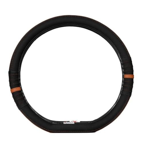 Soft X Premium Faux Leather Car Steering Wheel Cover | Flat Bottom (D Shape) Breathable Anti Slip Steering Cover for Untlimate Comfort & Style (Black-Tan)