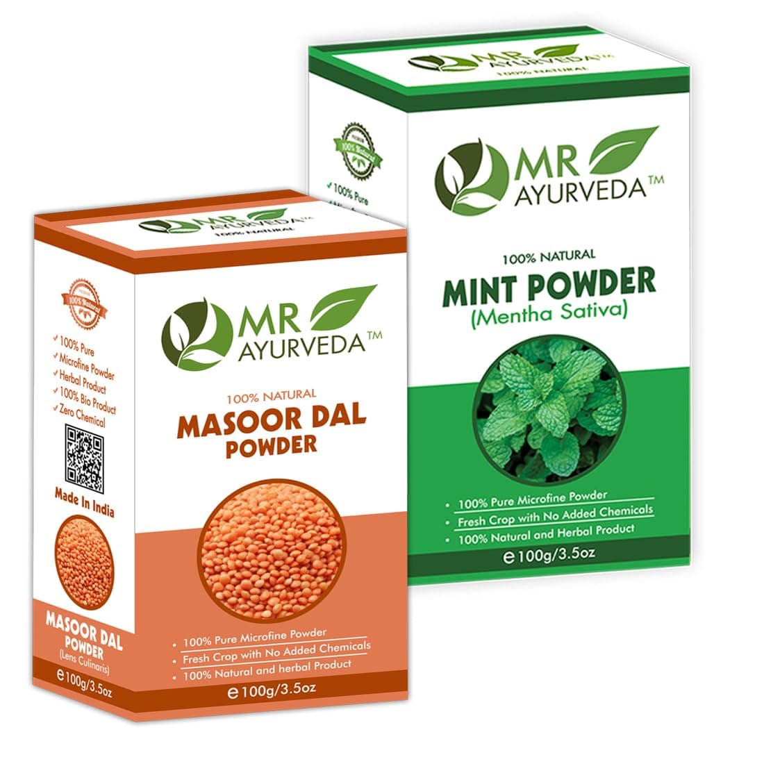 MR Ayurveda 100 Natural Masoor Dal Powder Mint Powder Combo Pack 200 Grams